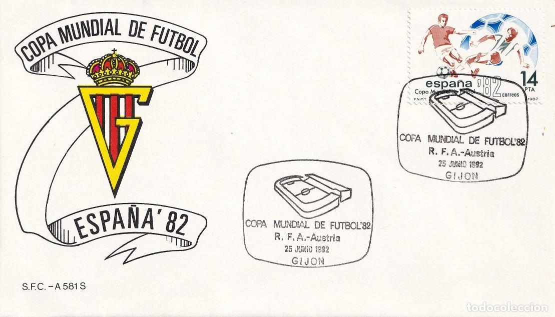 Sellos: Sobre Gij&oacute;n 1982 - Espa&ntilde;a'82 - Copa Mundial de F&uacute;tbol - R.F.A.-Austria - Matasellos especiales