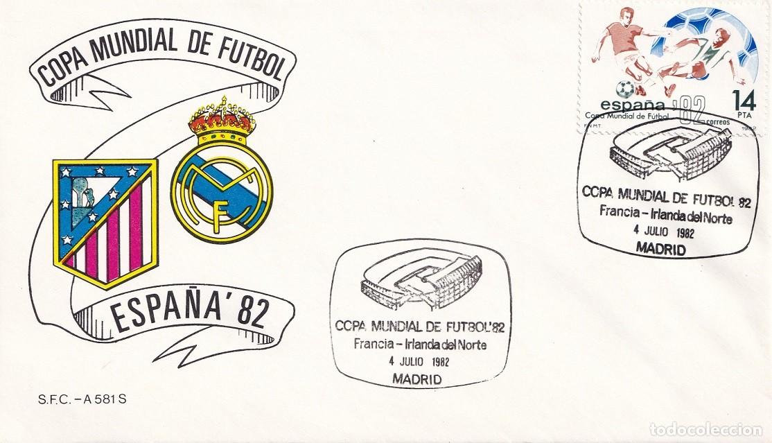 Sellos: Sobre Madrid 1982 - Espa&ntilde;a'82 - Copa Mundial de F&uacute;tbol - Francia-Irlanda del Norte - FDC