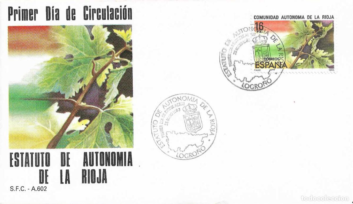 Sellos: VINO ESTATUTO DE AUTONOMIA DE LA RIOJA 1983 (EDIFIL 2689) SPD DEL SERVICIO FILATELICO LOGRO&Ntilde;O RARO