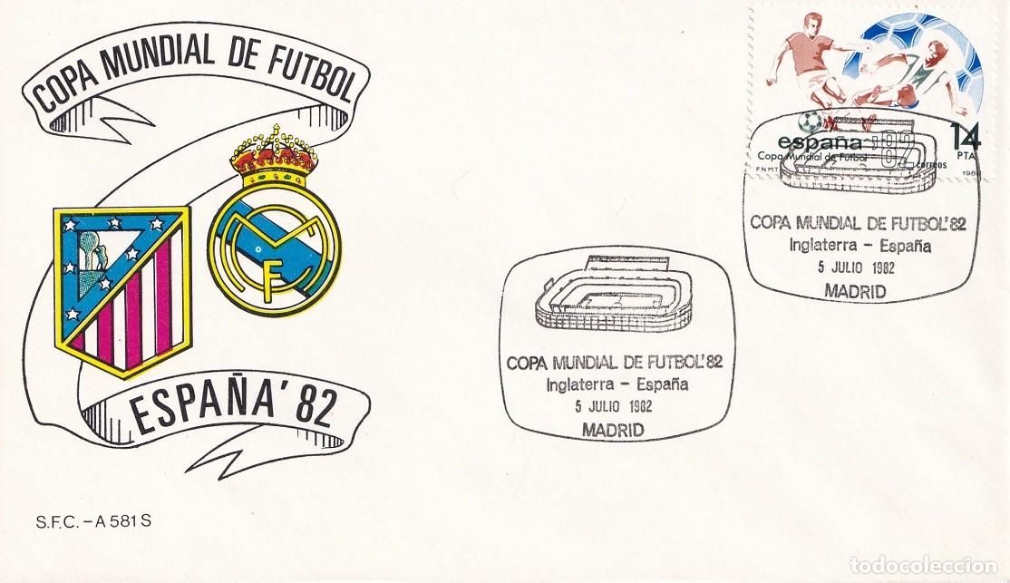 Sellos: Sobre Madrid 1982 - Espa&ntilde;a'82 - Copa Mundial de F&uacute;tbol - Inglaterra-Espa&ntilde;a - FDC - Matasellos