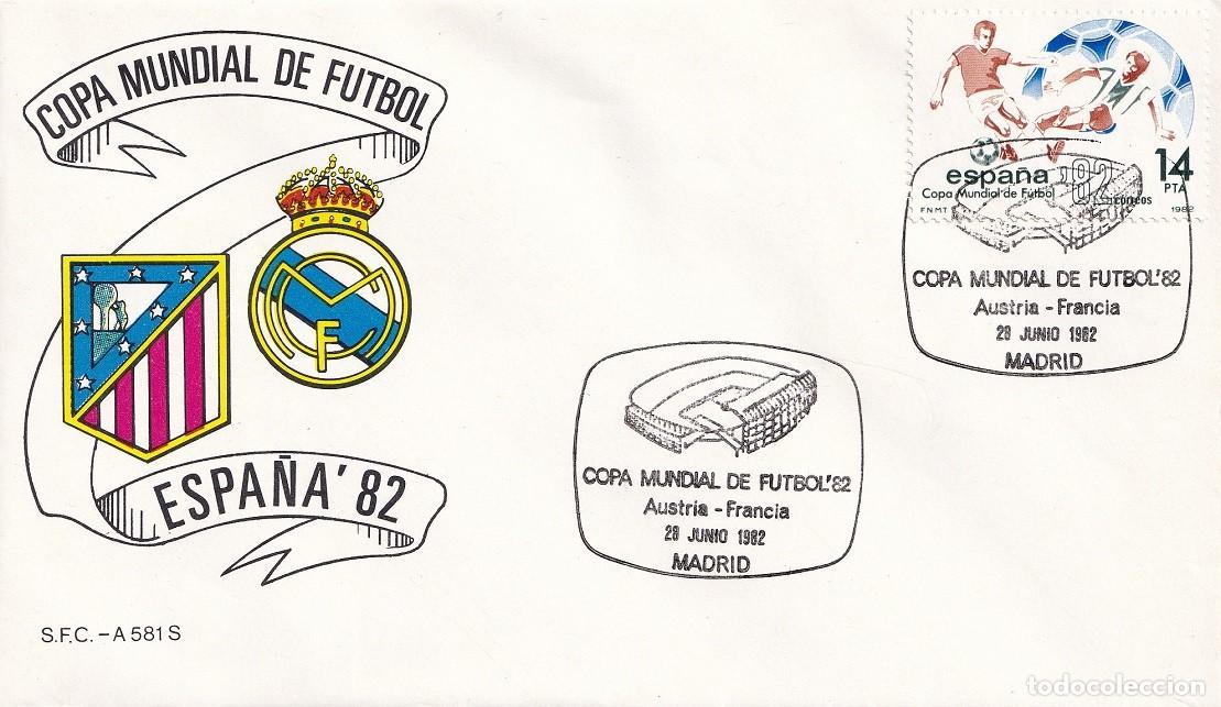 Sellos: Sobre Madrid 1982 - Espa&ntilde;a'82 - Copa Mundial de F&uacute;tbol - Austria-Francia - FDC - Matasellos