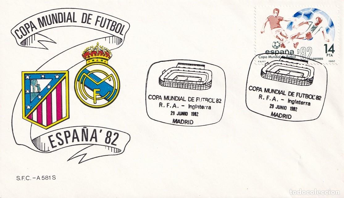 Sellos: Sobre Madrid 1982 - Espa&ntilde;a'82 - Copa Mundial de F&uacute;tbol - R.F.A.-Inglaterra - FDC - Matasellos