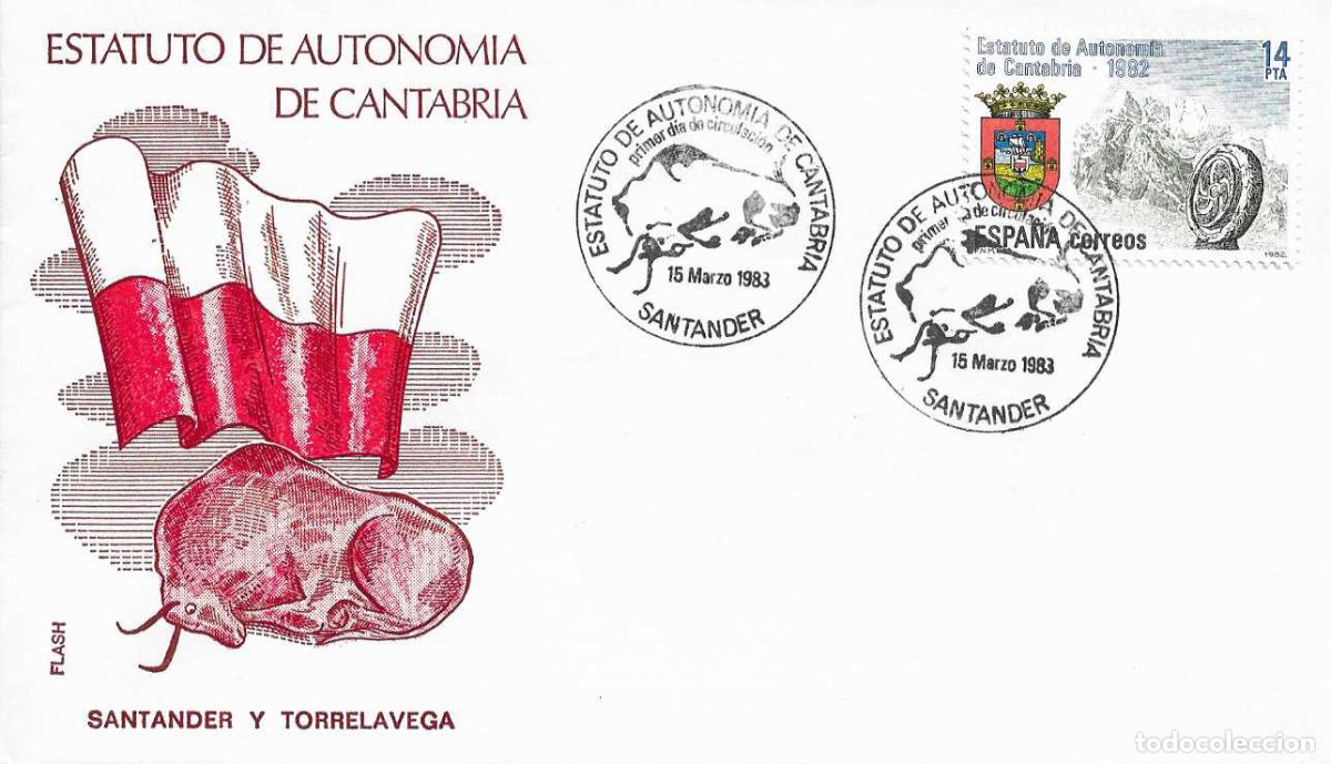 Sellos: ESTATUTO DE AUTONOMIA DE CANTABRIA 1983 (EDIFIL 2687) EN SOBRE PRIMER DIA FLASH MATASELLOS SANTANDER