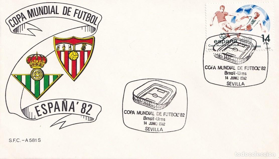 Sellos: Sobre Sevilla 1982 - Espa&ntilde;a'82 - Copa Mundial de F&uacute;tbol - Brasil-URSS - FDC - Matasellos especiales