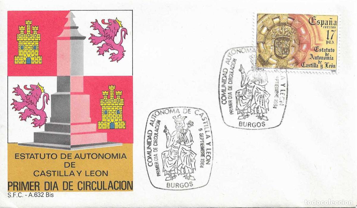 Sellos: ESTATUTO DE AUTONOMIA DE CASTILLA Y LEON 1984 (EDIFIL 2741) SPD DEL SERVICIO FILATELICO BURGOS RARO