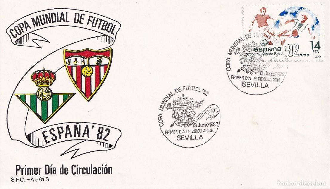 Sellos: SPD Sevilla 1982 - Espa&ntilde;a'82 - Copa Mundial de F&uacute;tbol - Primer d&iacute;a de circulaci&oacute;n - FDC - Matasellos