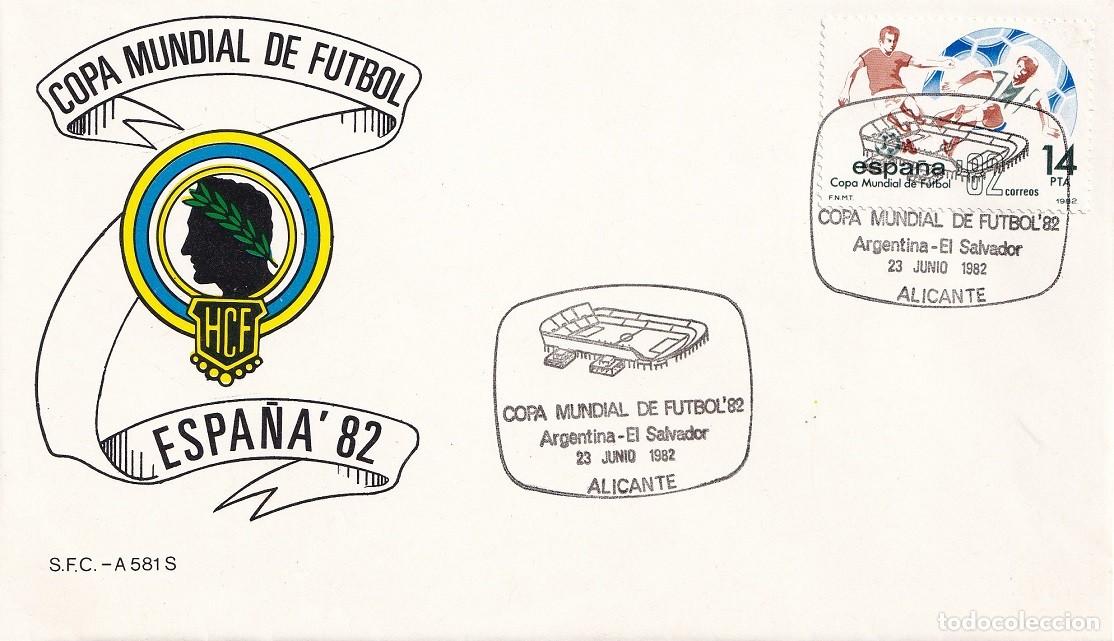 Sellos: Sobre Alicante 1982 - Espa&ntilde;a'82 - Copa Mundial de F&uacute;tbol - Argentina-El Salvador - Matasellos