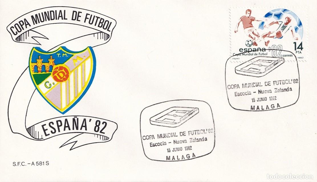 Sellos: Sobre M&aacute;laga 1982 - Espa&ntilde;a'82 - Copa Mundial de F&uacute;tbol - Escocia-Nueva Zelanda - Matasellos
