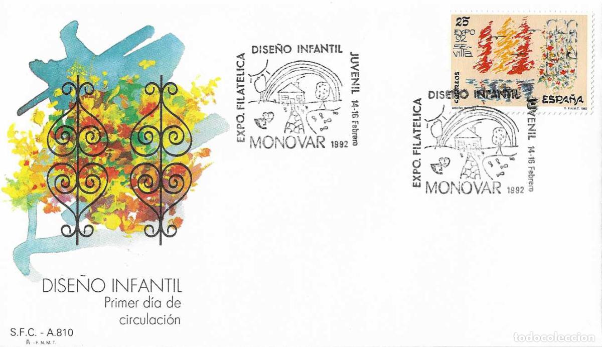 Stamps: DISE&Ntilde;O INFANTIL EXPO JUVENIL, MONOVAR (ALICANTE) 1992. RARO MATASELLOS SOBRE DEL SERVICIO FILATELICO