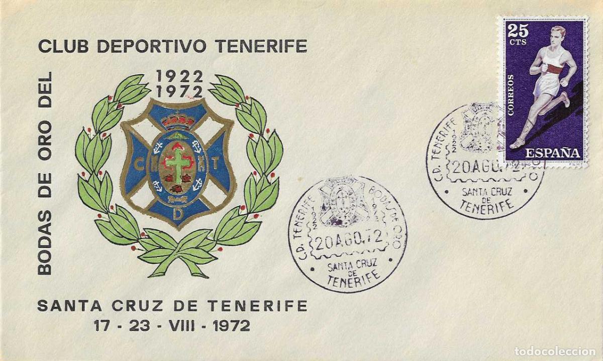 Francobolli: FUTBOL BODAS ORO C D TENERIFE, SANTA CRUZ TENERIFE (CANARIAS) 20 AGOSTO 1972. MATASELLOS RARO SOBRE
