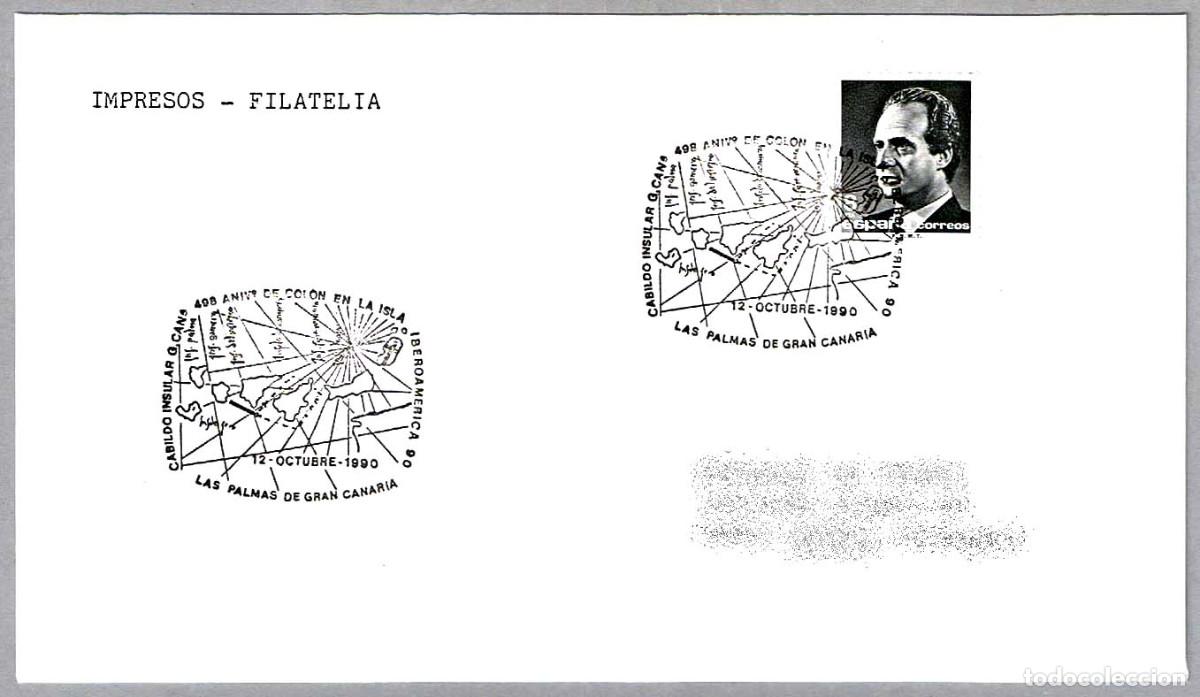 Sellos: Matasellos 498 ANIV. COLON EN LA ISLA. Las Palmas G.C., Canarias, 1990