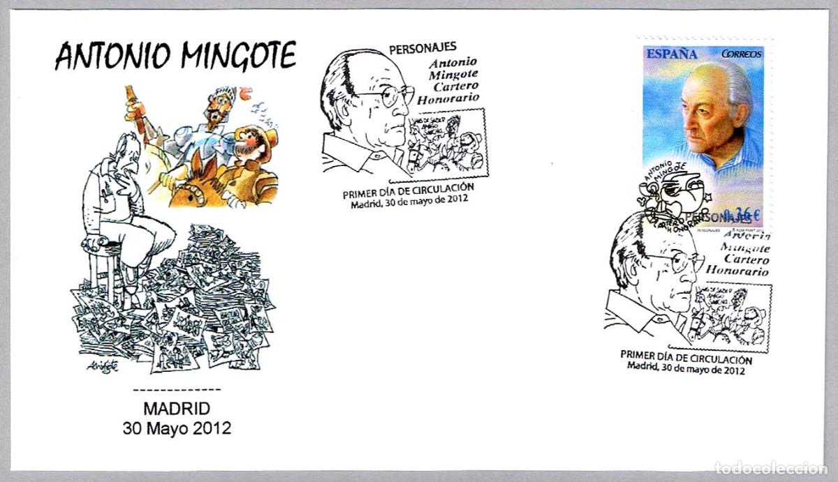 Sellos: Matasellos Primer Dia - ANTONIO MINGOTE - CERVANTES - QUIJOTE. Madrid 2012