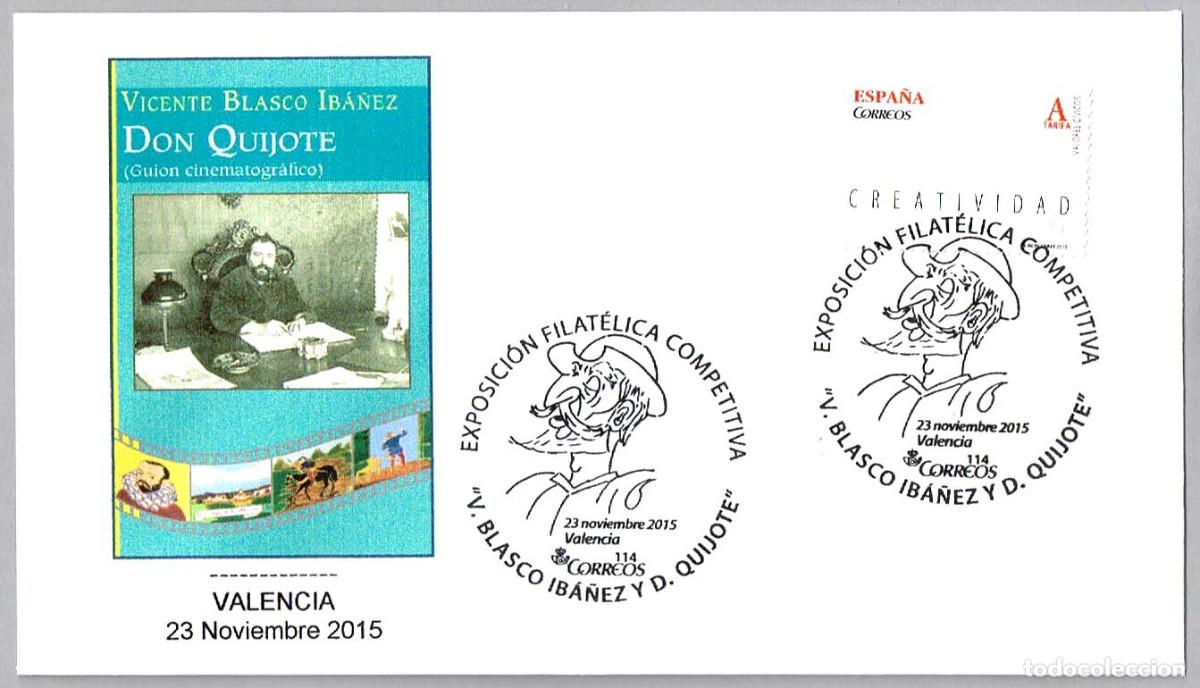 Sellos: Matasellos VICENTE BLASCO IBA&Ntilde;EZ Y DON QUIJOTE - GUION DE CINE. Valencia 2015