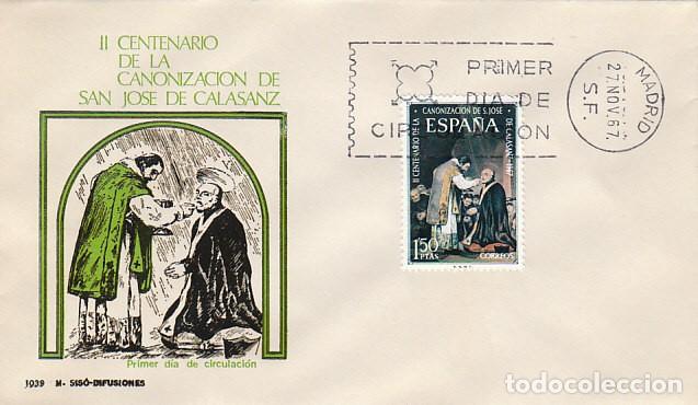 Sellos: EDIFIL 1837, II CENTENARIO DE SAN JOSE DE CALASANZ, PRIMER DIA DE 27-11-1967 sobre de SISO
