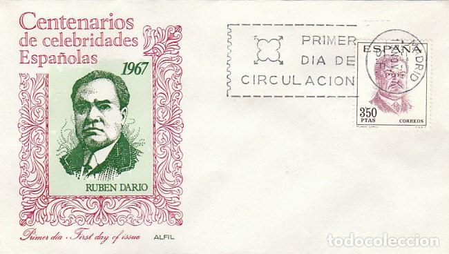 Sellos: EDIFIL 1832, Ruben Dario, ecritor, poeta, PRIMER DIA DE 15-11-1967 SOBRE DE ALFIL
