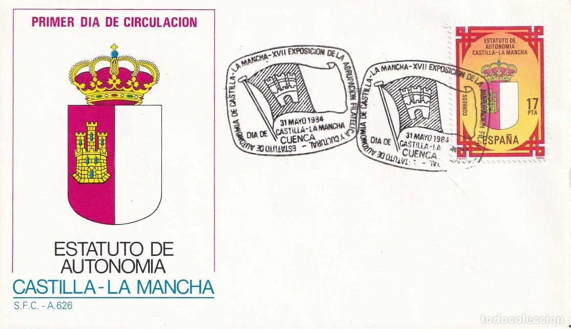 Sellos: SPD Cuenca 1984 - Estatuto de Autonom&iacute;a de Castilla-La Mancha 31 Mayo - Primer d&iacute;a - XVII Exposici&oacute;n