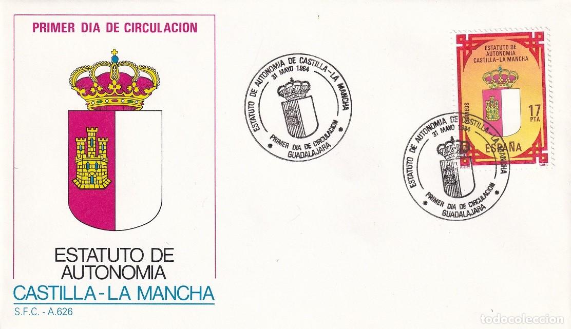 Sellos: SPD Guadalajara 1984 - Estatuto de Autonom&iacute;a de Castilla-La Mancha 31 Mayo - Primer d&iacute;a circulaci&oacute;n
