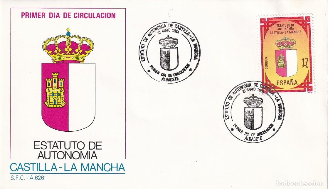 Sellos: SPD Albacete 1984 - Estatuto de Autonom&iacute;a de Castilla-La Mancha 31 Mayo - Primer d&iacute;a de circulaci&oacute;n