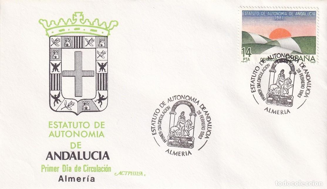 Sellos: SPD Almer&iacute;a 1983 - Estatuto de Autonom&iacute;a de Andaluc&iacute;a - Almer&iacute;a - Primer d&iacute;a de circulaci&oacute;n - FDC