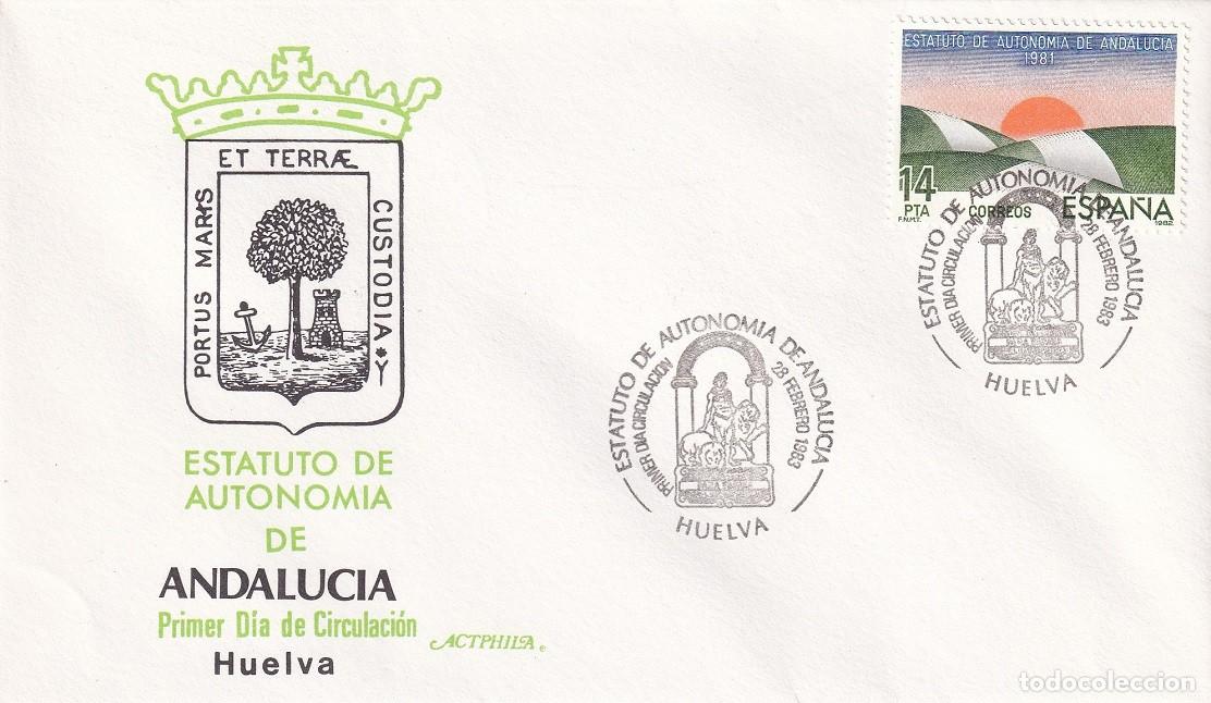 Sellos: SPD Huelva 1983 - Estatuto de Autonom&iacute;a de Andaluc&iacute;a - Huelva - Primer d&iacute;a de circulaci&oacute;n - FDC
