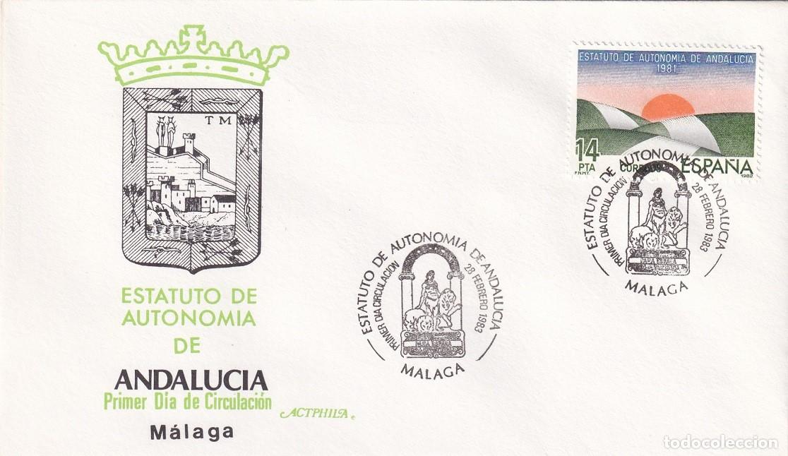 Sellos: SPD M&aacute;laga 1983 - Estatuto de Autonom&iacute;a de Andaluc&iacute;a - M&aacute;laga - Primer d&iacute;a de circulaci&oacute;n - FDC