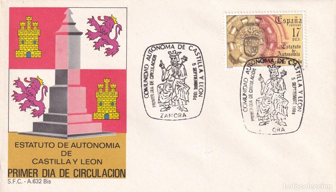 Sellos: SPD Zamora 1984 - Estatuto de Autonom&iacute;a de Castilla y Le&oacute;n - Primer d&iacute;a de circulaci&oacute;n - FDC