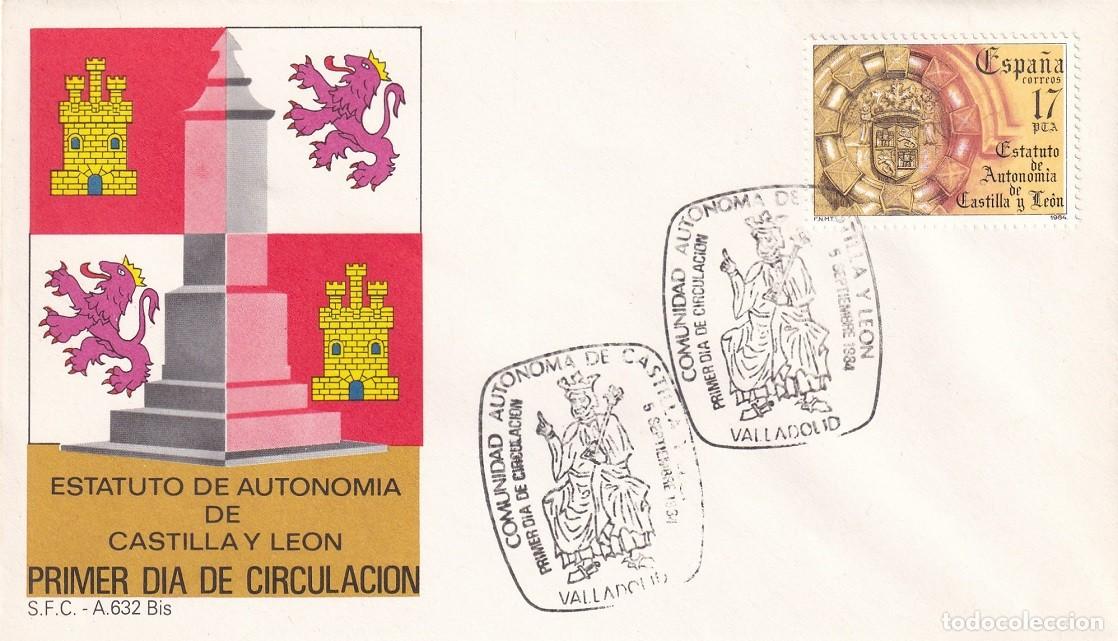 Sellos: SPD Valladolid 1984 - Estatuto de Autonom&iacute;a de Castilla y Le&oacute;n - Primer d&iacute;a de circulaci&oacute;n - FDC