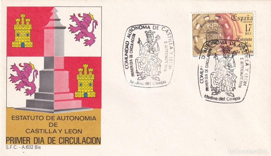 Sellos: SPD Medina del Campo 1984 - Estatuto de Autonom&iacute;a de Castilla y Le&oacute;n - Primer d&iacute;a circulaci&oacute;n - FDC