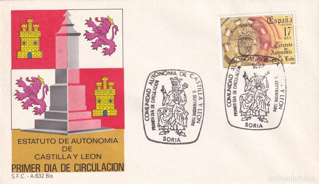 Sellos: SPD Soria 1984 - Estatuto de Autonom&iacute;a de Castilla y Le&oacute;n - Primer d&iacute;a de circulaci&oacute;n - FDC