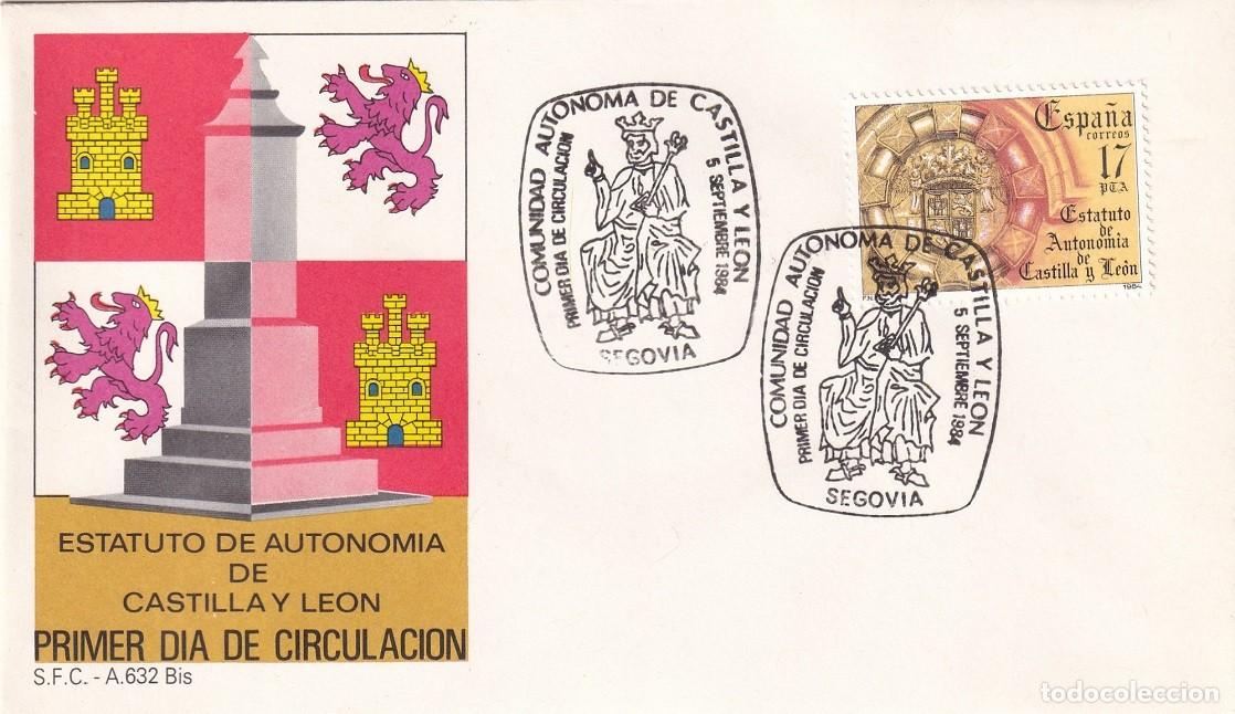 Sellos: SPD Segovia 1984 - Estatuto de Autonom&iacute;a de Castilla y Le&oacute;n - Primer d&iacute;a de circulaci&oacute;n - FDC