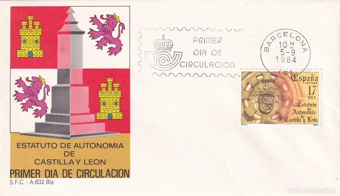 Sellos: SPD Barcelona 1984 - Estatuto de Autonom&iacute;a de Castilla y Le&oacute;n - Primer d&iacute;a de circulaci&oacute;n - FDC