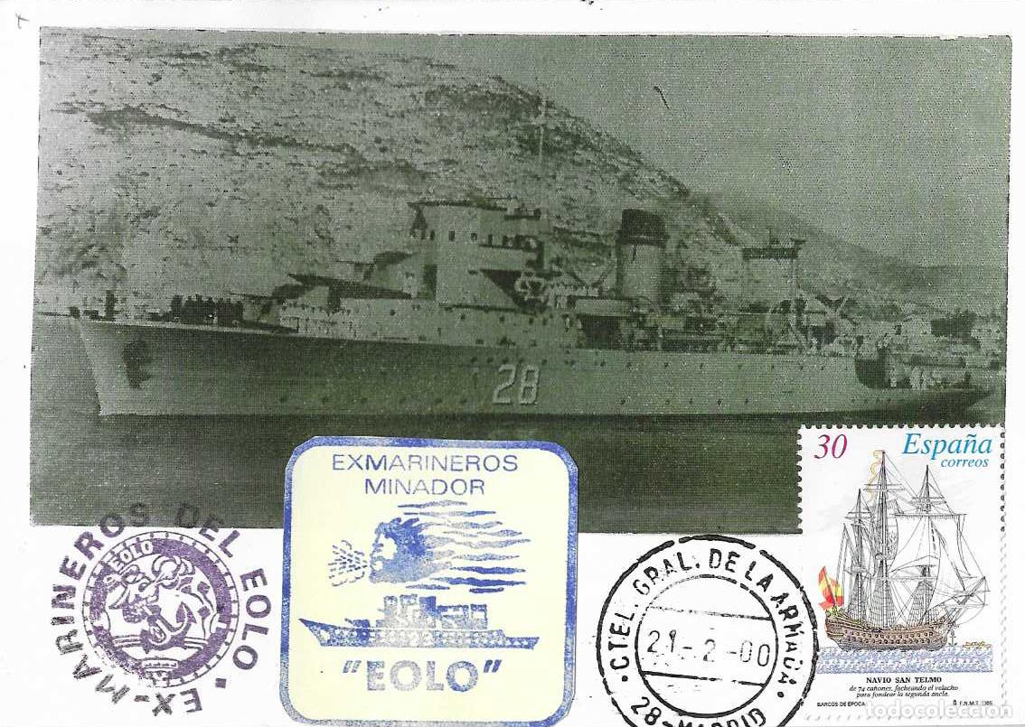 Sellos: RARO BARCOS NAVAL CUARTEL GENERAL ARMADA MADRID 2000 MATASELLOS TARJETA EXMARINEROS MINADOR EOLO VER