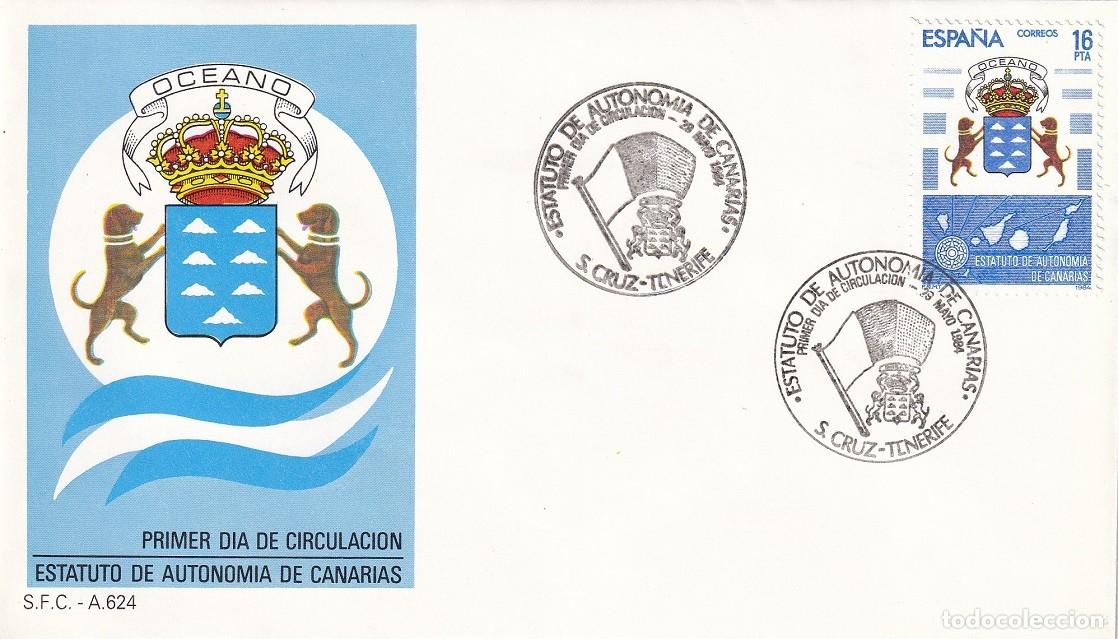 Sellos: SPD Sta. Cruz de Tenerife 1984 - Estatuto de Autonom&iacute;a de Canarias - Primer d&iacute;a de circulaci&oacute;n - FDC