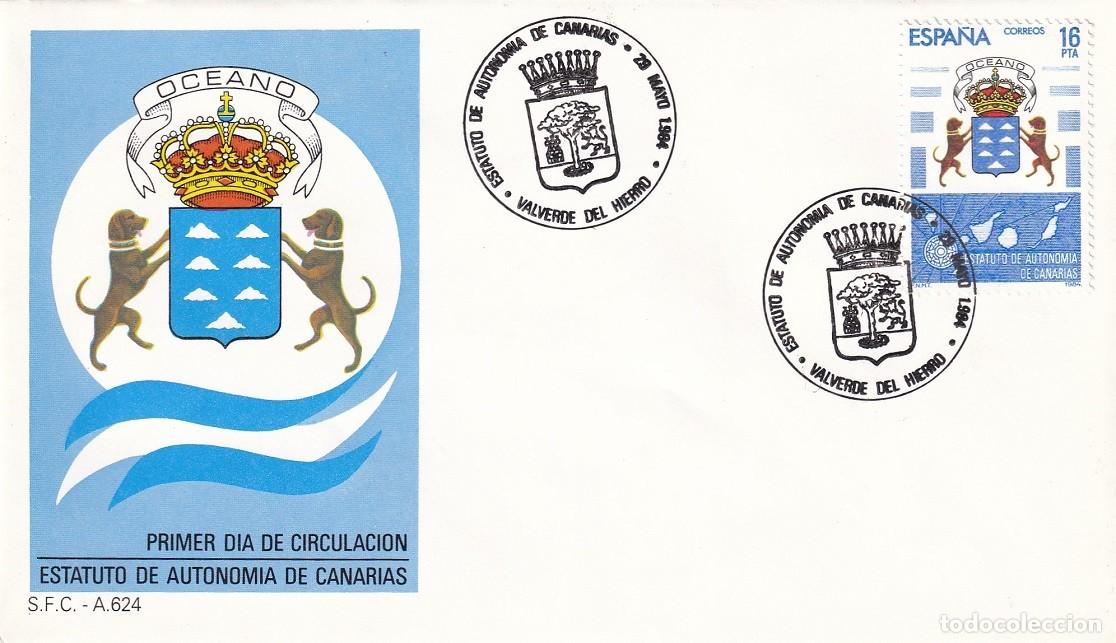 Sellos: SPD Valverde del Hierro 1984 - Estatuto de Autonom&iacute;a de Canarias - Primer d&iacute;a de circulaci&oacute;n - FDC