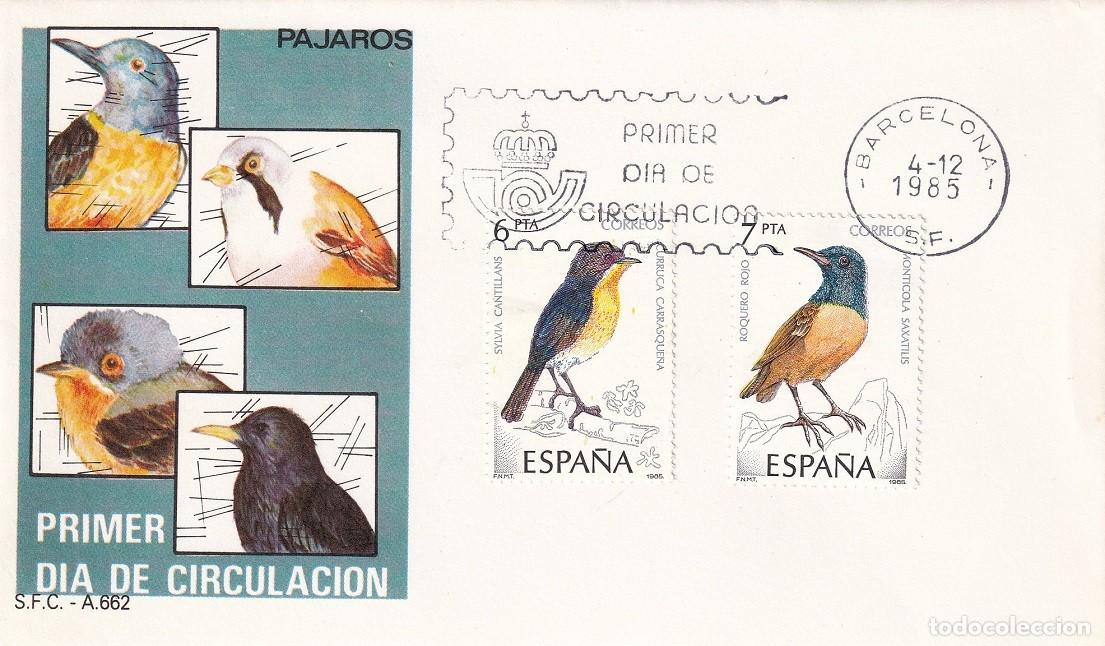 Sellos: SPD Barcelona 1985 - P&aacute;jaros - Curruca carrasque&ntilde;a - Roquero rojo - FDC - Primer d&iacute;a de circulaci&oacute;n