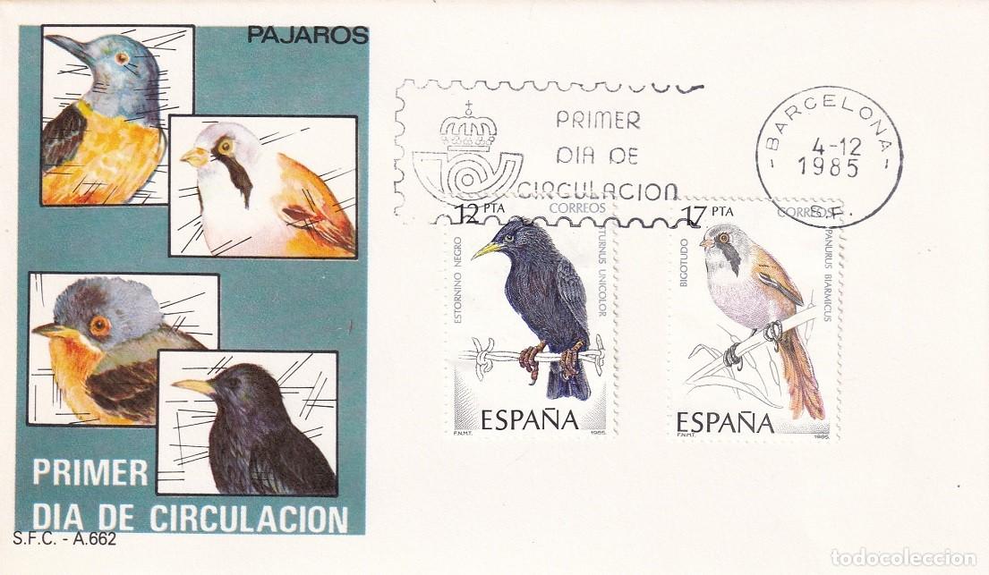 Sellos: SPD Barcelona 1985 - P&aacute;jaros - Estornino negro - Bigotudo - FDC - Primer d&iacute;a de circulaci&oacute;n