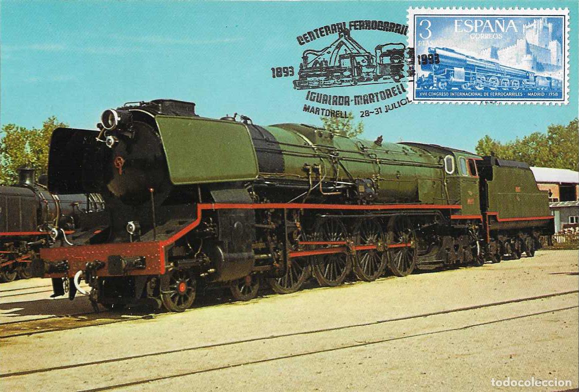 Sellos: TRENES FERROCARRIL IGUALADA CENTENARI MARTORELL (BARCELONA) 1993 MATASELLOS TARJETA VER REVERSO RARO