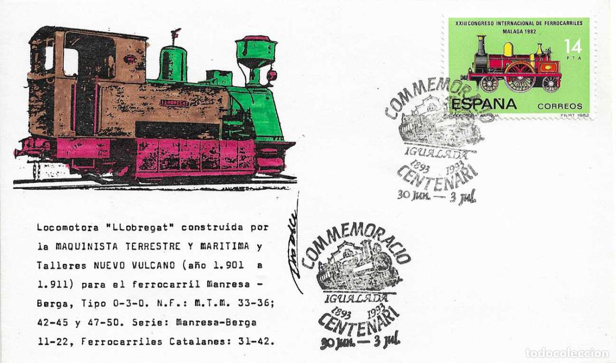 Sellos: TRENES COMMEMORACI&Oacute; CENTENARI IGUALADA (BARCELONA) 1993 MATASELLO FERROCARRIL SOBRE REVERSO MUY RARO