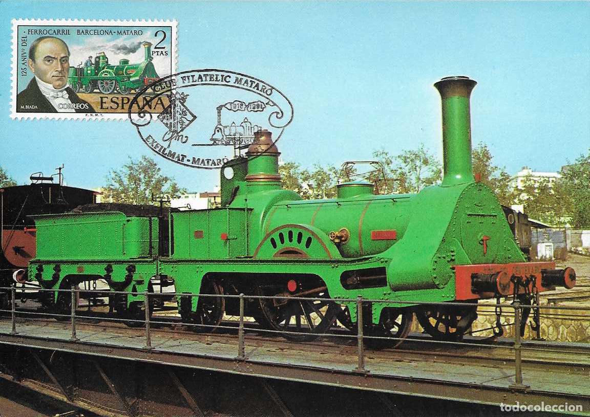 Sellos: TRENES EXFILMAT CLUB FILATELIC MATARO (BARCELONA) 1991. RARO MATASELLOS FERROCARRIL EN TARJETA MOD 3