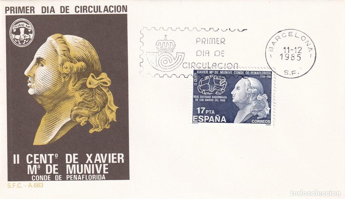 Sellos: SPD Barcelona 1985 - II Centenario de Xavier Mar&iacute;a de Munive - Primer d&iacute;a de circulaci&oacute;n - FDC