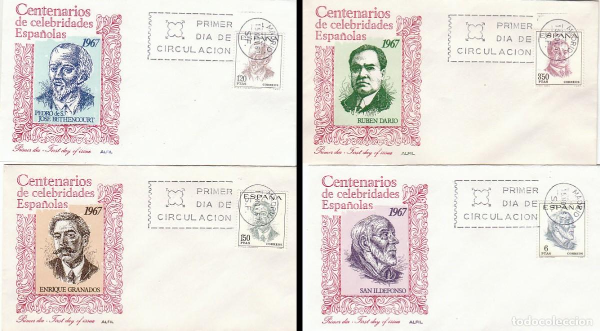 Sellos: EDIFIL 1830/3, PERSONAJES, PRIMER DIA 15.11-1967 EN CUATRO SOBRES DE ALFIL