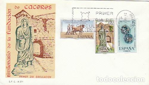 Sellos: EDIFIL 1827/9, BIMILENARIO DE LA FUNDACION CACERES, PRIMER DIA 31-10-1967 SOBRE DEL SFC