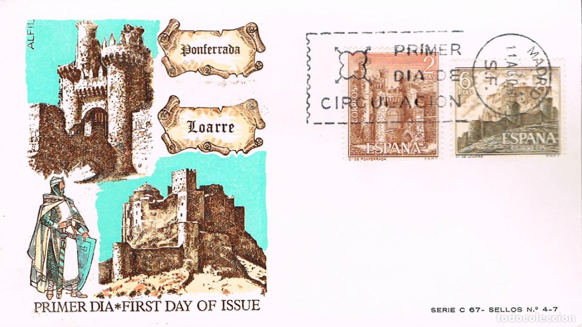 Sellos: EDIFIL 1812, y 1815, castillos de Ponferrada y Loarre, PRIMER DIA DE 11-8-1967 ALFIL
