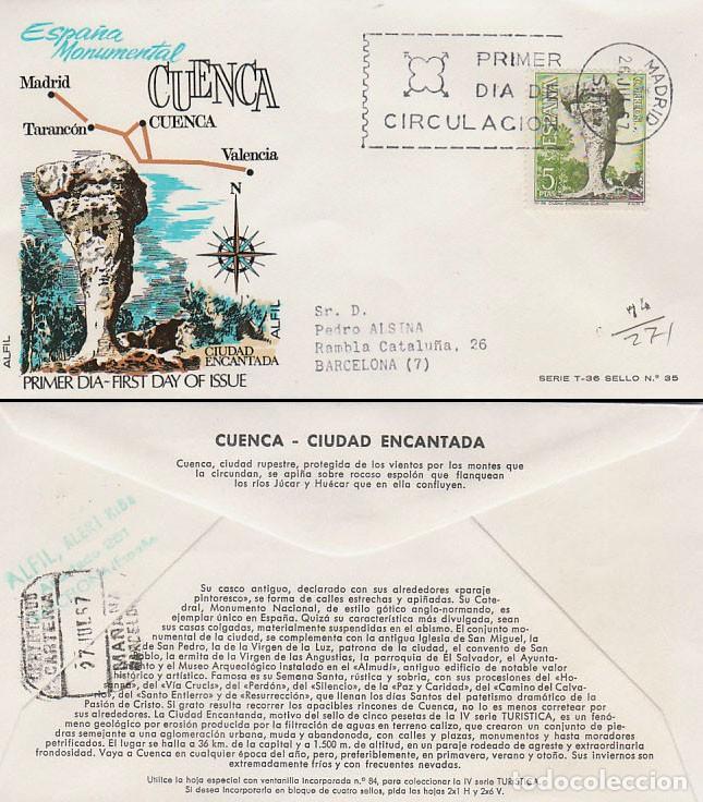 Sellos: EDIFIL 1807, CUENCA: CIUDAD ENCANTADA, PRIMER DIA 26-7-1967 SOBRE DE ALFIL CIRCULADO
