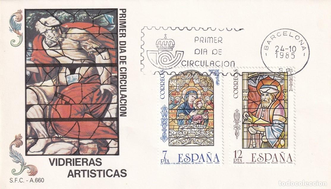 Sellos: SPD Barcelona 1985 - Vitrales Vidrieras art&iacute;sticas - Virgen y ni&ntilde;o Cat. Sevilla - Catedral de Toledo