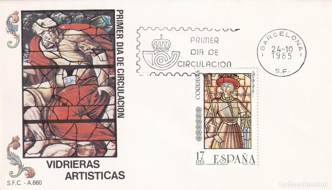 Sellos: SPD Barcelona 1985 - Vitrales Vidrieras art&iacute;sticas - Enrique II Alc&aacute;zar de Segovia - Primer d&iacute;a cir.
