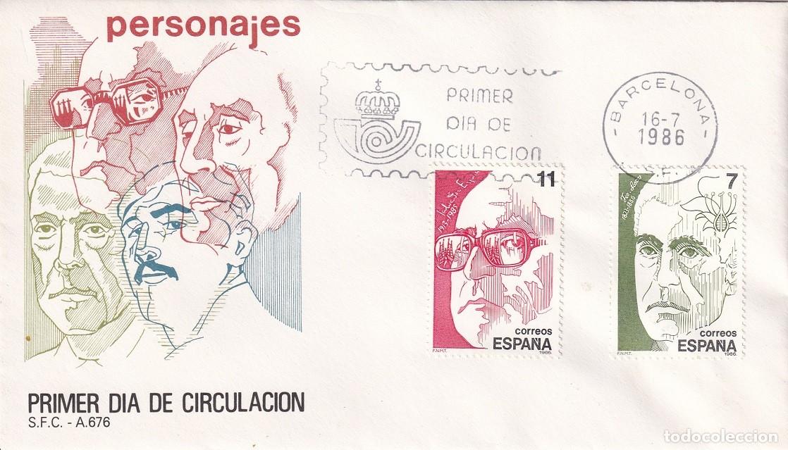 Sellos: SPD Barcelona 1986 - Personajes famosos Salvador Espriu - Francisco Loscos - Primer d&iacute;a circulaci&oacute;n