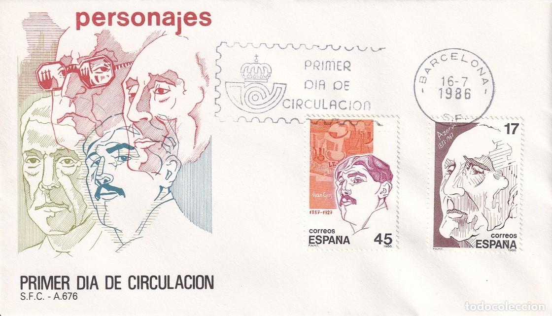 Sellos: SPD Barcelona 1986 - Personajes famosos Juan Gris - Jos&eacute; Mart&iacute;nez Ru&iacute;z Azor&iacute;n - 1er d&iacute;a circulaci&oacute;n