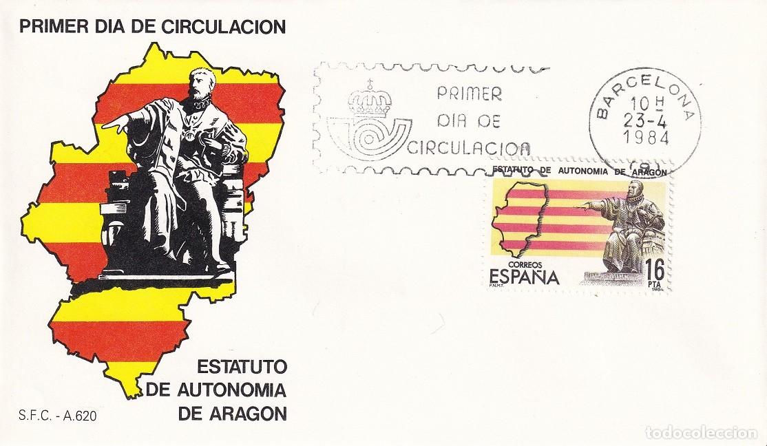 Sellos: SPD Barcelona 1984 - Estatuto de Autonom&iacute;a de Arag&oacute;n - Primer d&iacute;a de circulaci&oacute;n - FDC