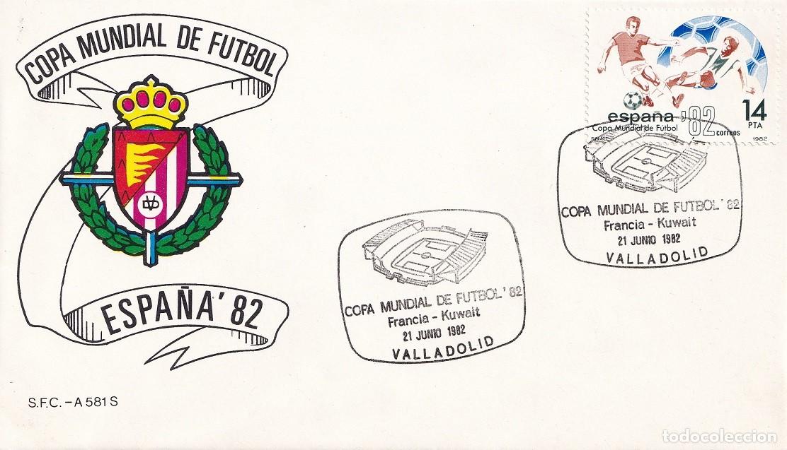 Sellos: Sobre Valladolid 1982 - Espa&ntilde;a'82 - Copa Mundial de F&uacute;tbol - Francia-Kuwait - Matasellos especiales
